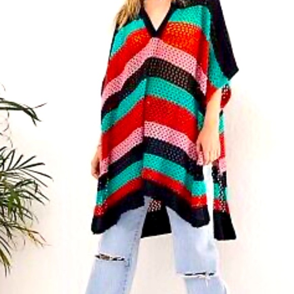Free People One Size Crochet Striped Tunic - Picture 1 of 5